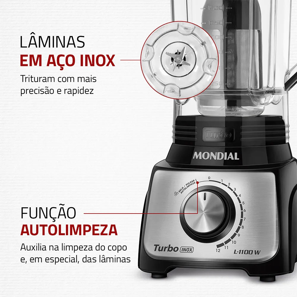 Liquidificador Mondial Turbo Inox 3L L-1100-BI