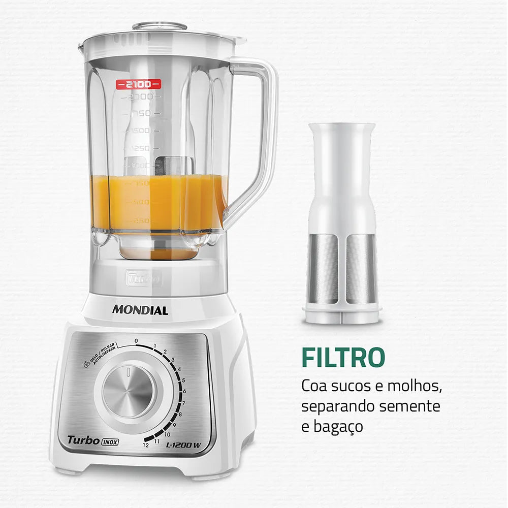 Liquidificador Turbo Mondial Branco/Inox L-1200 WI