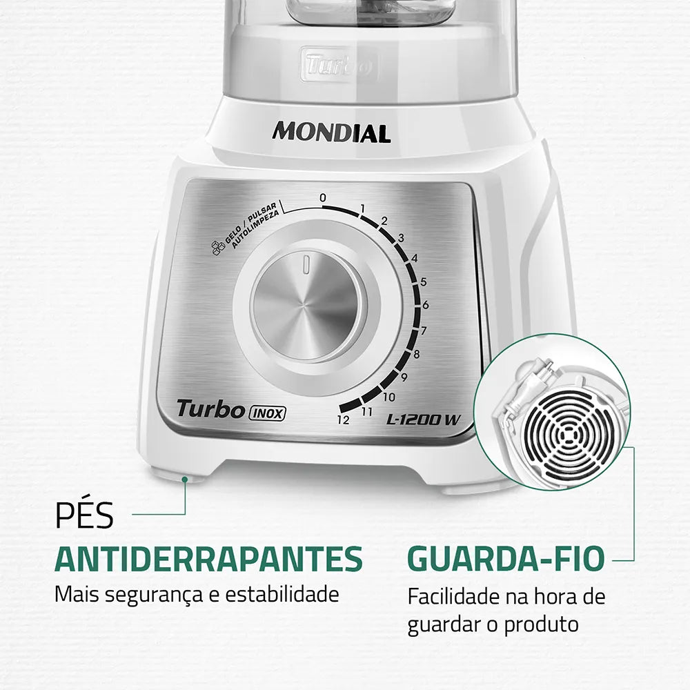 Liquidificador Turbo Mondial Branco/Inox L-1200 WI