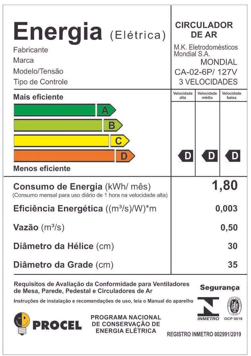 Circulador de Ar Mondial CA-02 6P