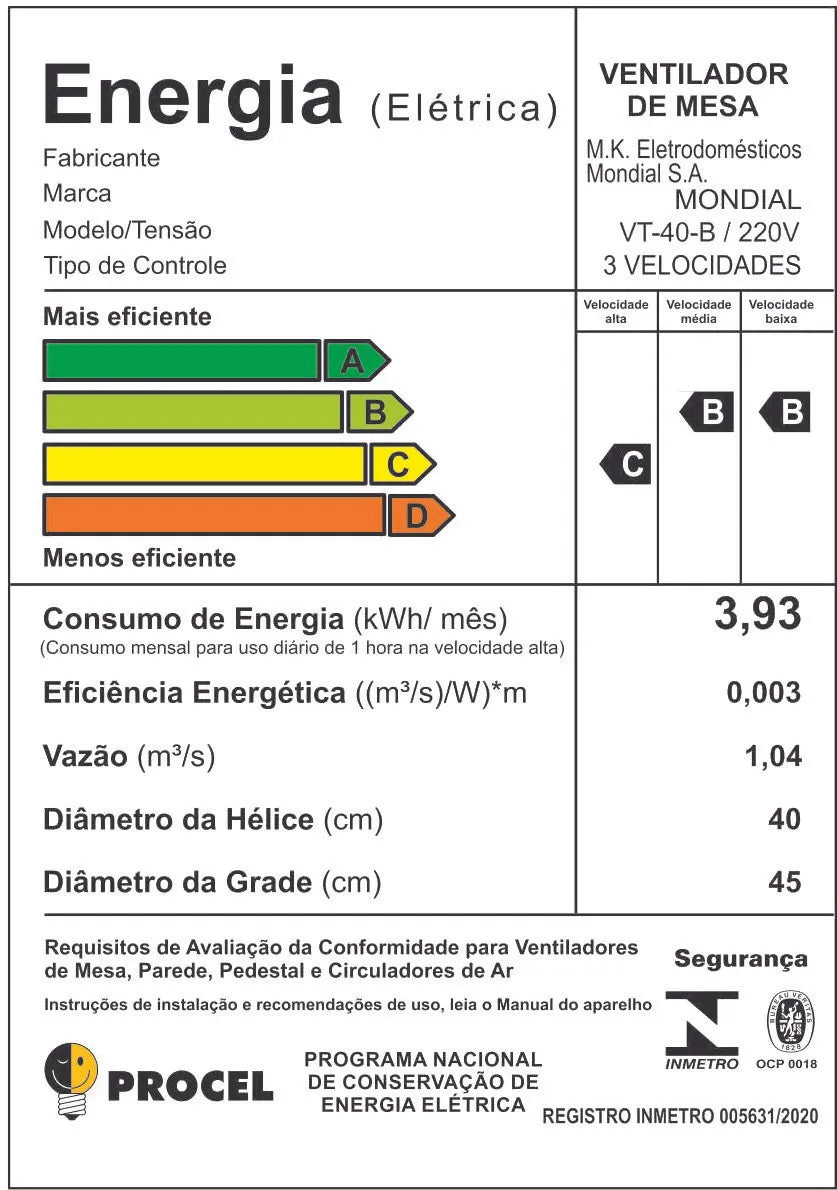 Ventilador de Mesa Mondial Turbo VT-40-B