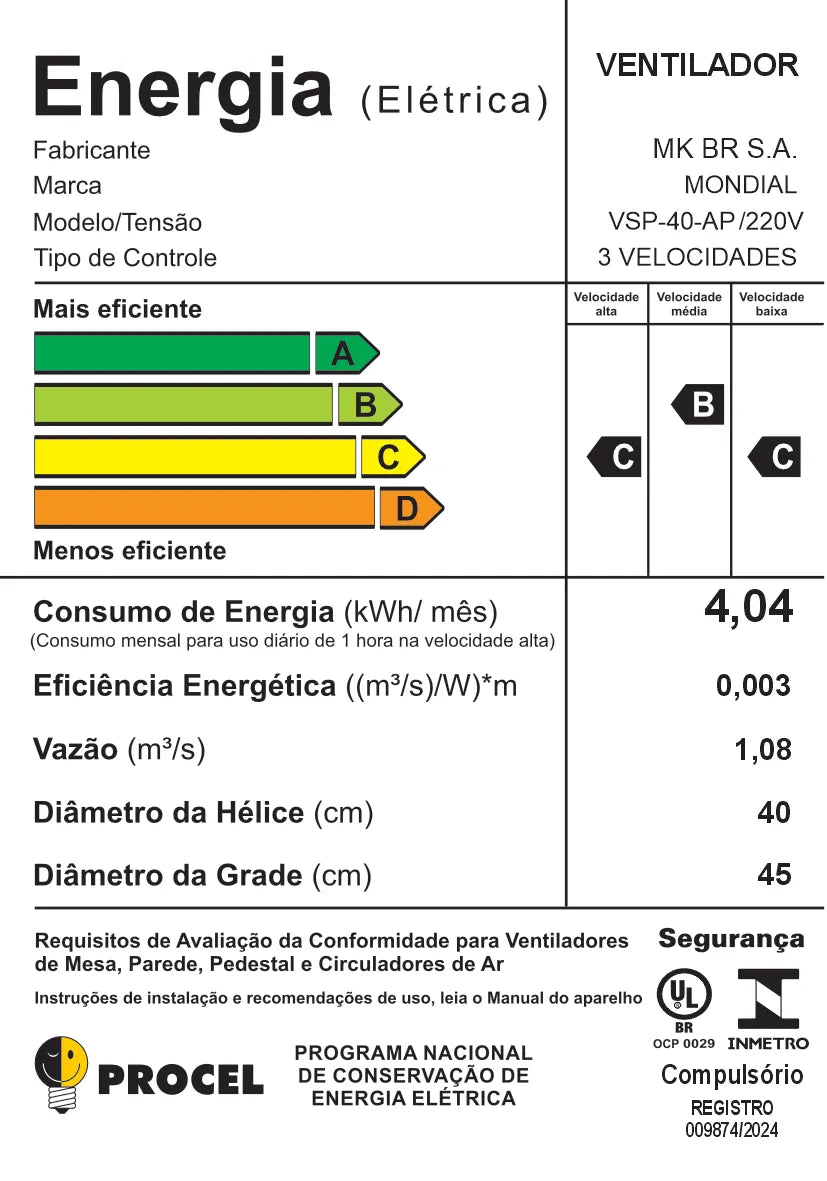 Ventilador de Mesa Mondial 6 pás VSP-40-AP