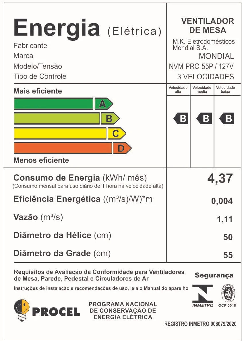 Ventilador de Mesa Mondial 55cm PRO NVM-PRO-55P