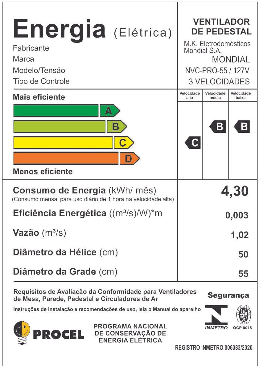 Ventilador de Coluna Mondial NVC-PRO-55