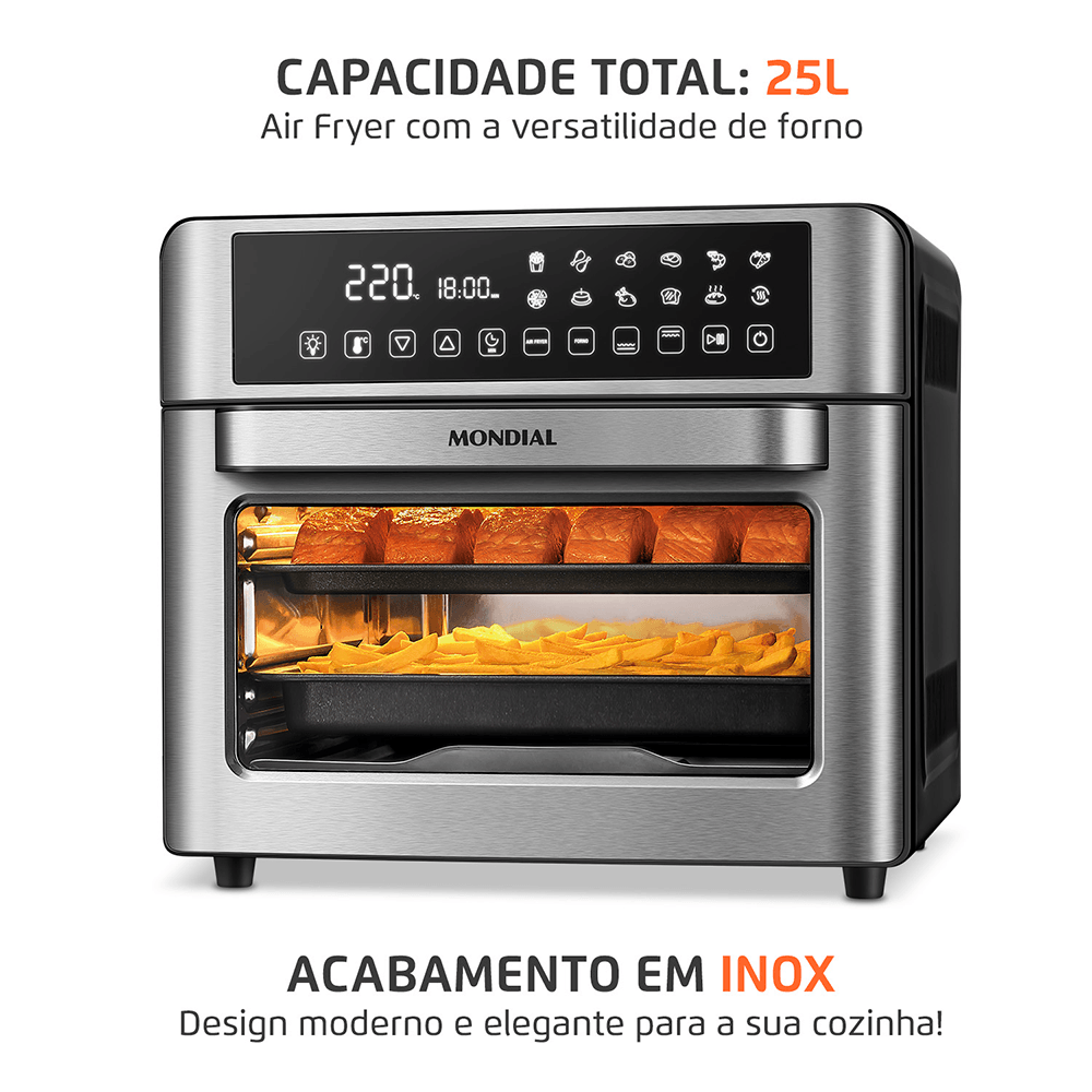 Fritadeira Air Fryer Forno Oven Digital 25L Mondial Preto/Inox 2000W - AFO-25L-BI