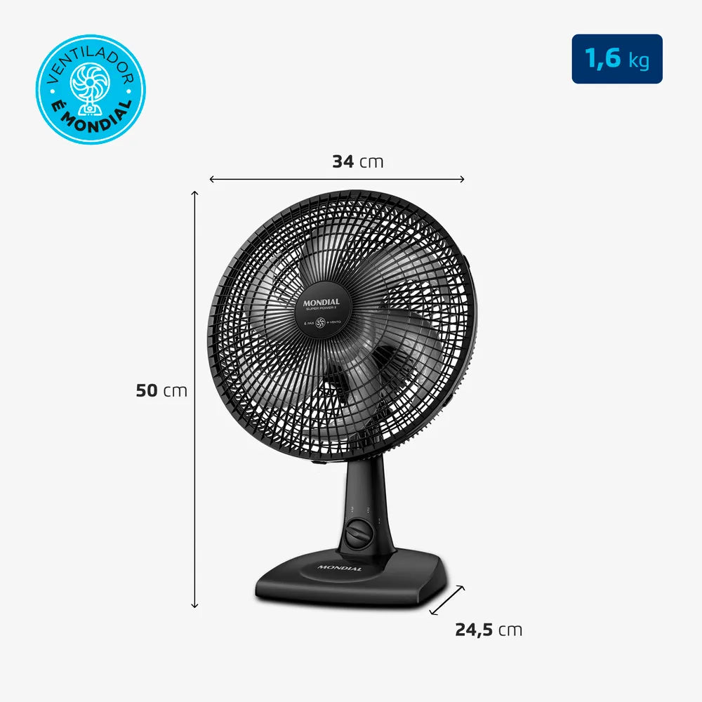 Ventilador de Mesa 30cm Super Power II Mondial Preto 60W- NVSP-30-B2