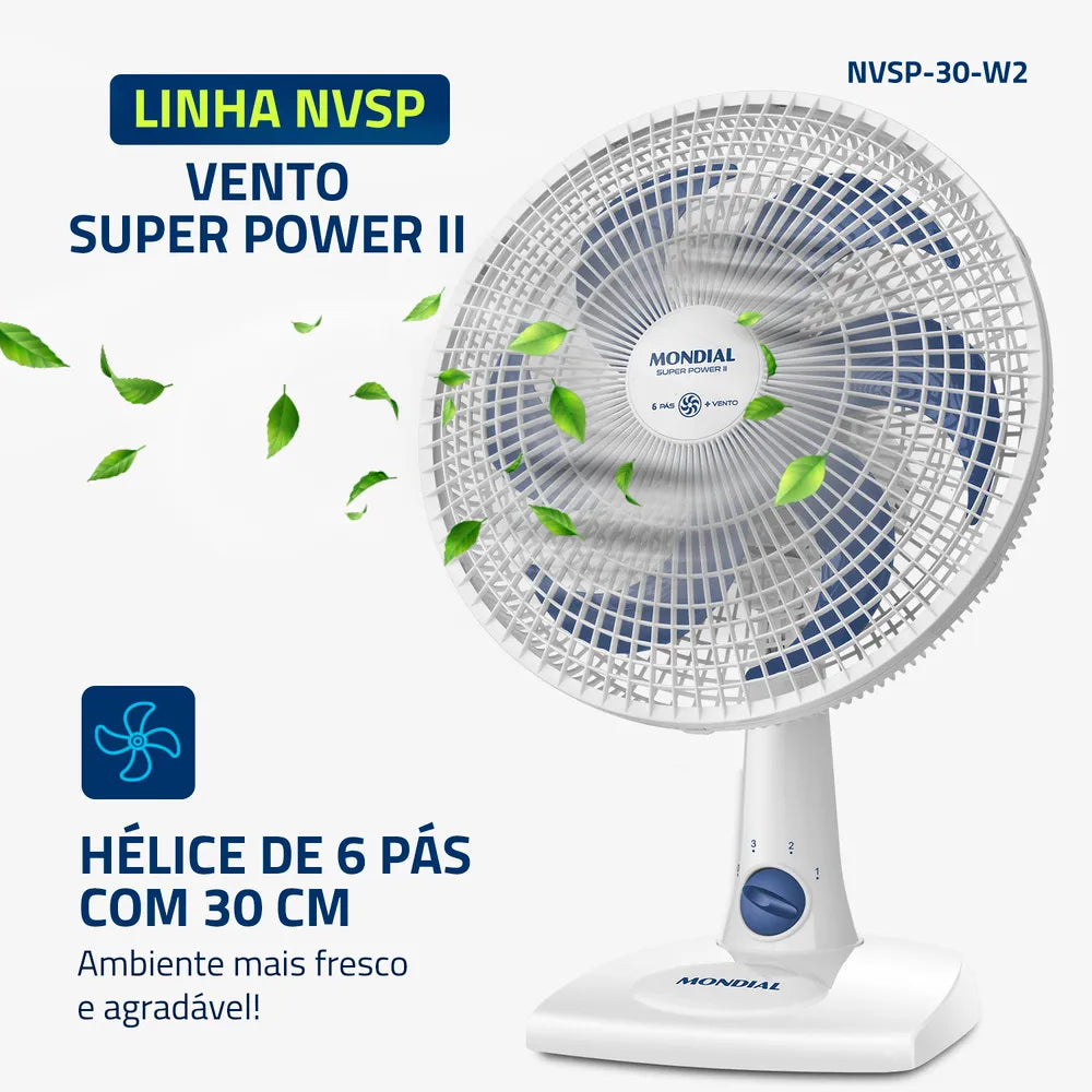 Ventilador de Mesa 30cm Super Power II Mondial Branco 60W - NVSP-30-W2