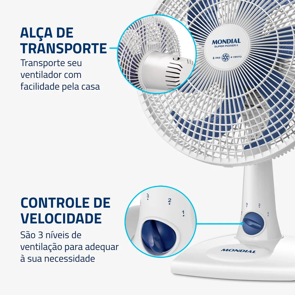 Ventilador de Mesa 30cm Super Power II Mondial Branco 60W - NVSP-30-W2