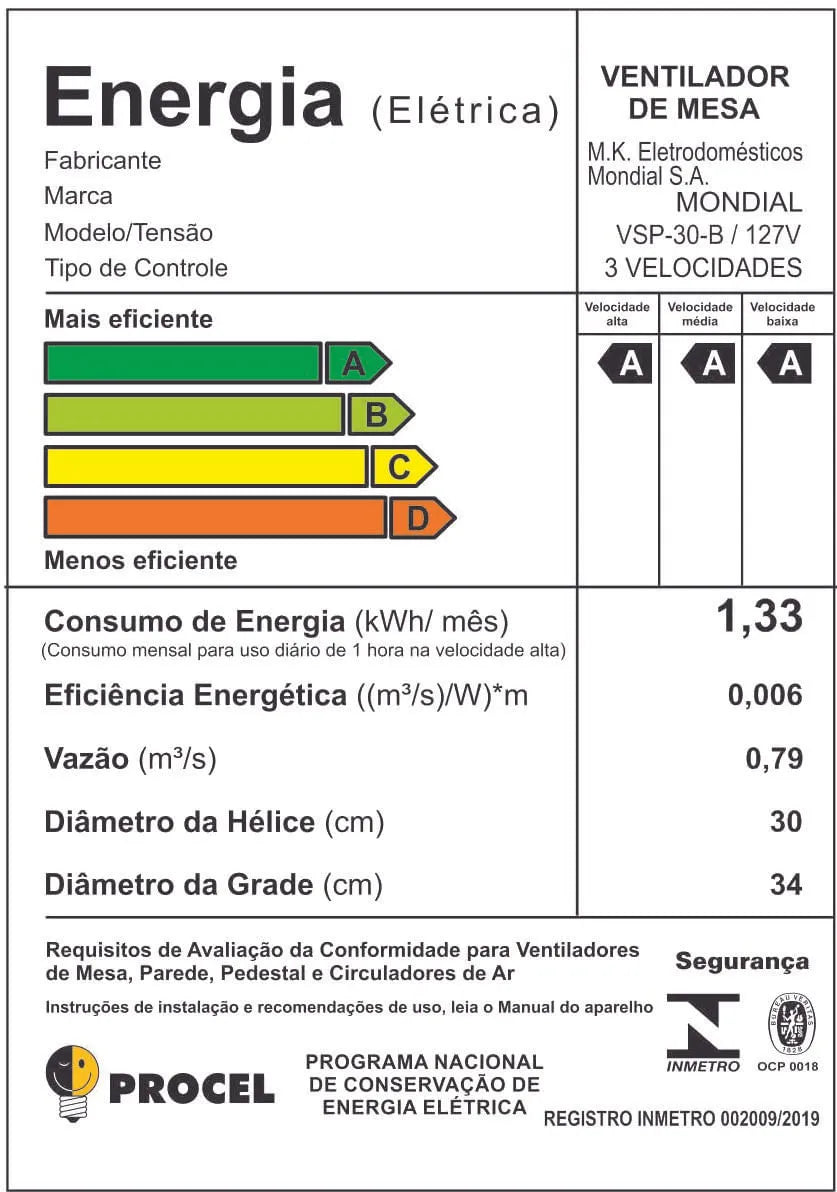 Ventilador de Mesa Mondial 6 pás VSP-30-B