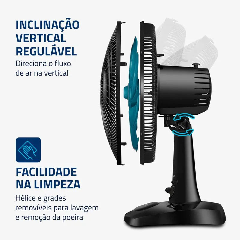 Ventilador de Mesa 30cm Super Power II Mondial Preto/Azul Petróleo 60W - NVSP-30-AP2