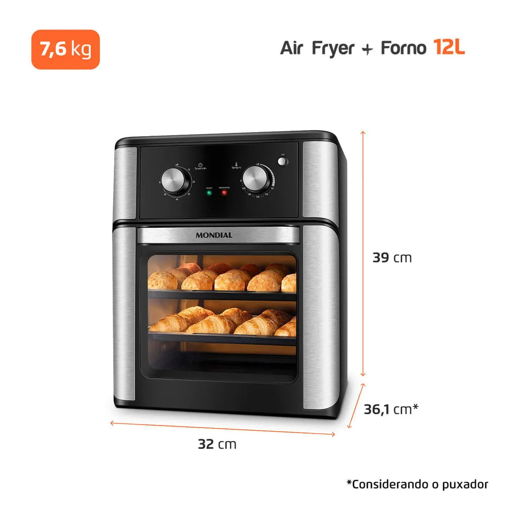Fritadeira Air Fryer Forno Oven 12L Mondial Preto 2000W - AFON-12L-AB