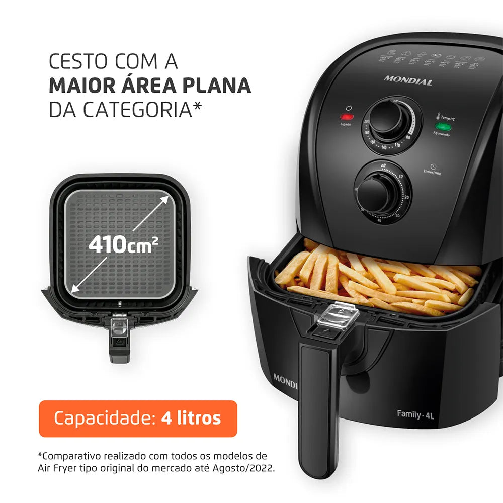 Fritadeira Sem Óleo Air Fryer 4L Mondial Preto 1500W - AFN-40-BF