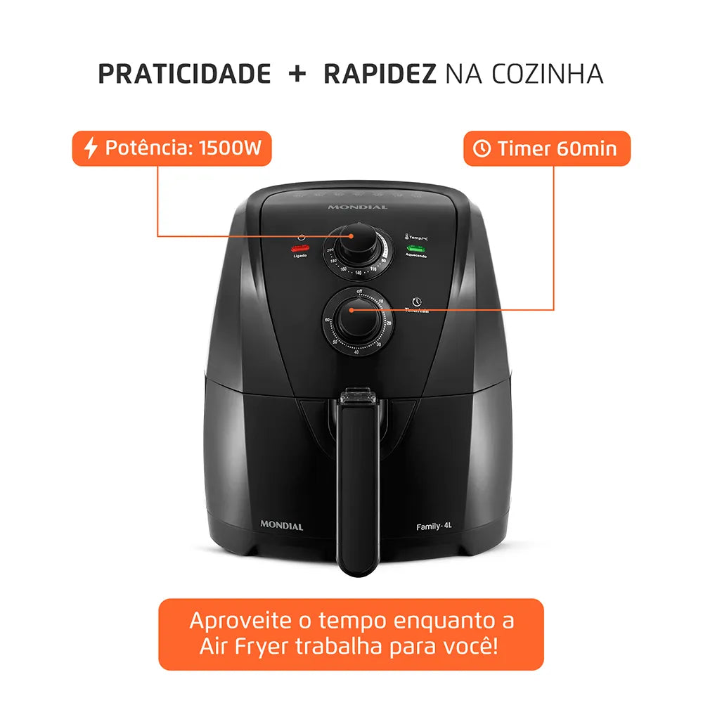 Fritadeira Sem Óleo Air Fryer 4L Mondial Preto 1500W - AFN-40-BF