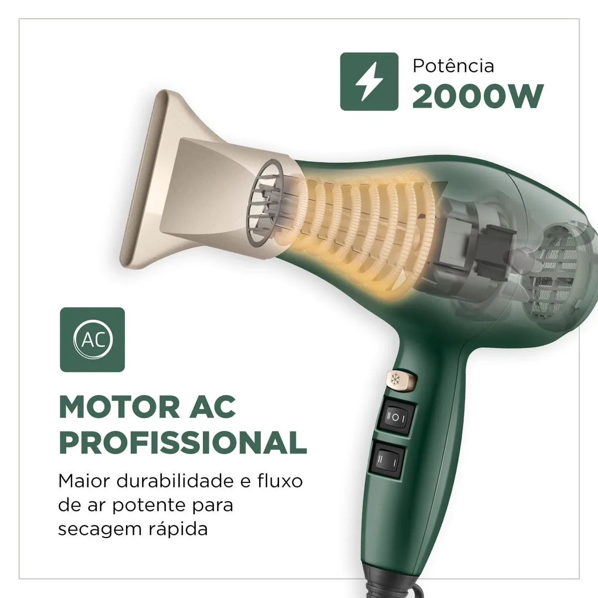 Secador de Cabelo By Juliette Mondial Verde Oliva 2000W SCP-JU-02