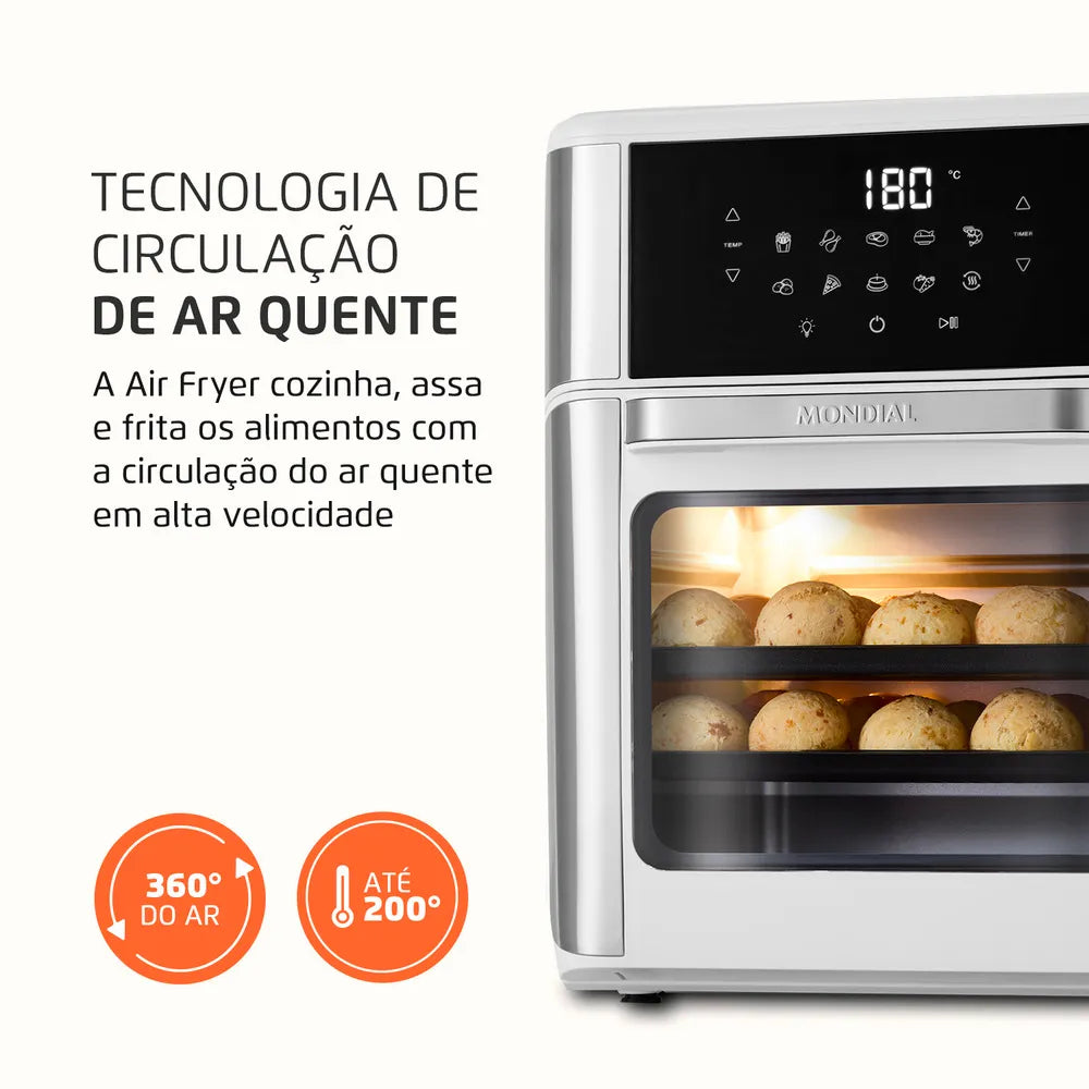 Fritadeira Air Fryer Forno Oven 12L Mondial Branco/Inox 2000W - AFON-12L-WI