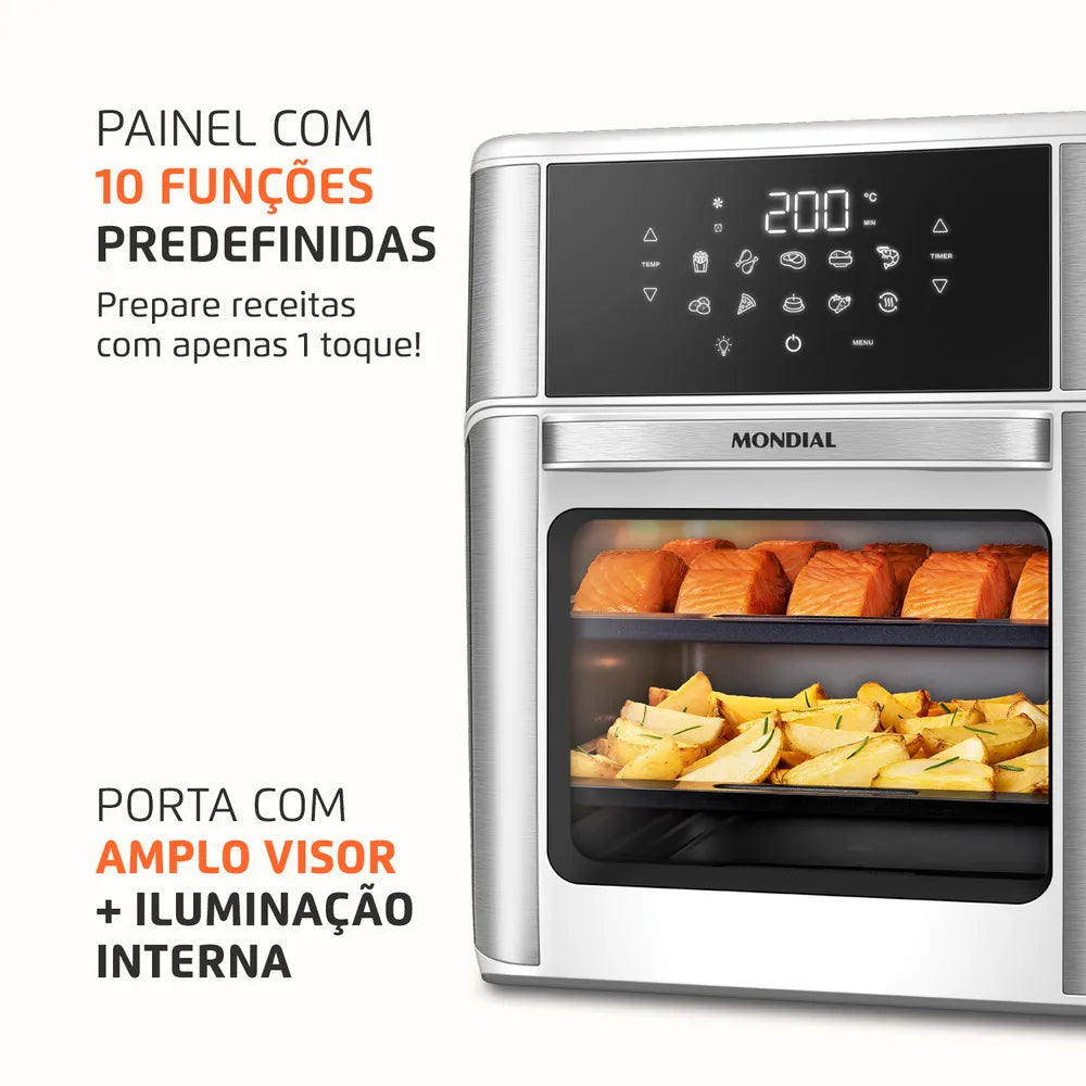 Fritadeira Air Fryer Forno Oven 12L Mondial Branco/Inox 2000W - AFON-12L-WI