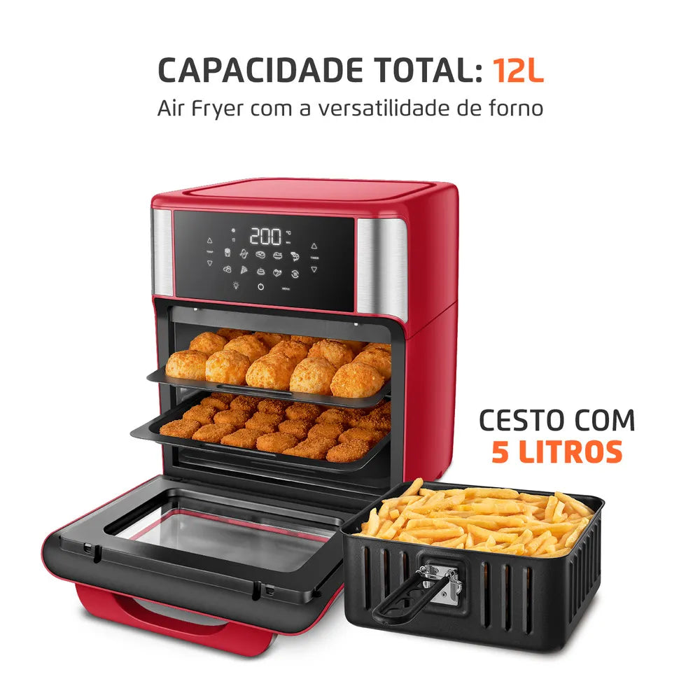 Fritadeira Air Fryer Forno Oven 12L Mondial Vermelho/Inox 2000W - AFON-12L-RI