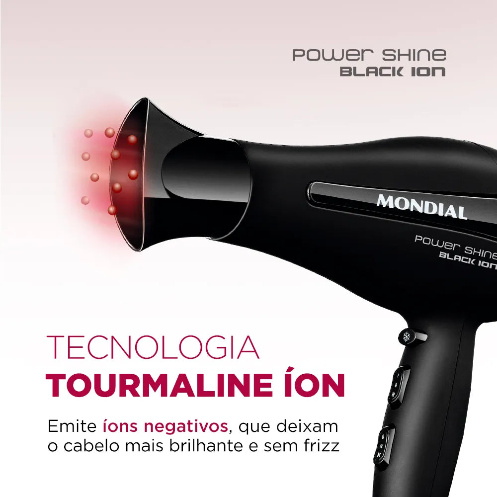 Secador de Cabelos Mondial Power Shine Black Íon 2000W SC-13