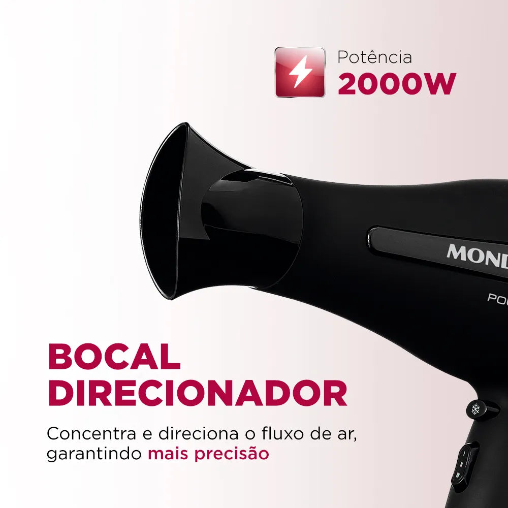 Secador de Cabelos Mondial Power Shine Black Íon 2000W SC-13