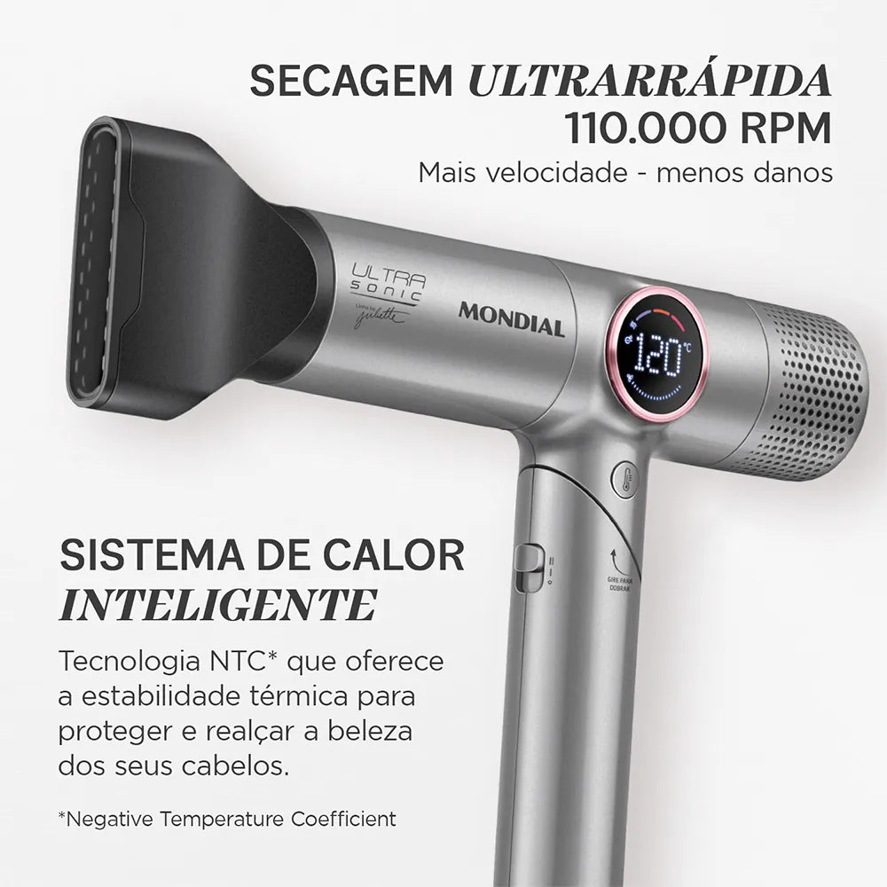 Secador Mondial Ultra Sonic By Juliette SCP-JU-04-US BLDC com Cabo Dobrável