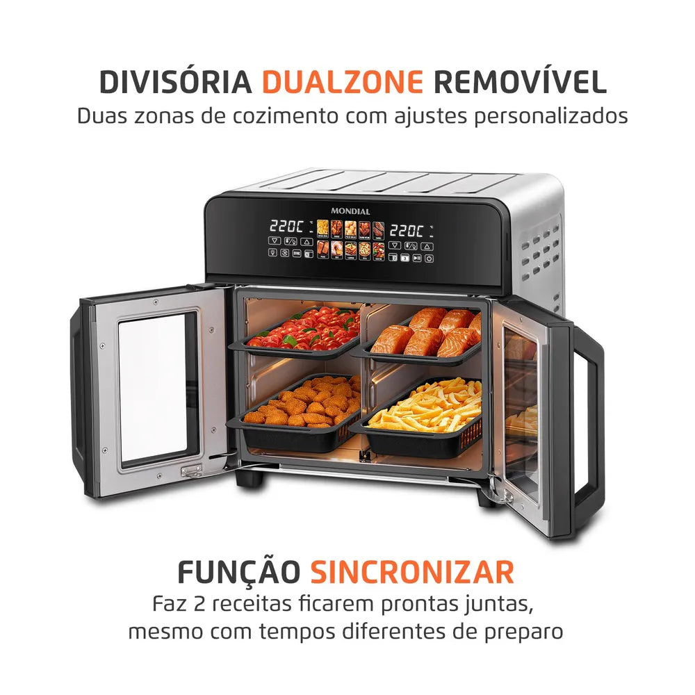 Air Fryer Forno 25L French Door Mondial Preto/Inox 2000W - AFDO-25L-FD