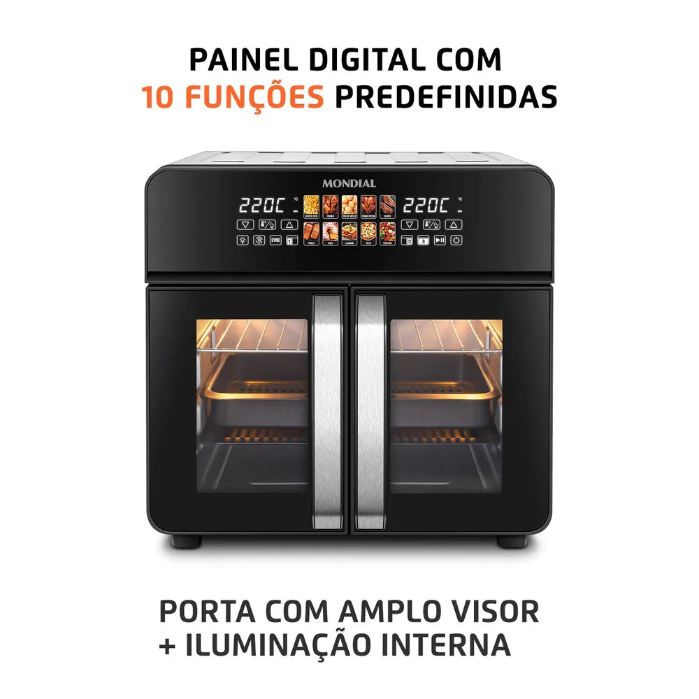 Air Fryer Forno 25L French Door Mondial Preto/Inox 2000W - AFDO-25L-FD